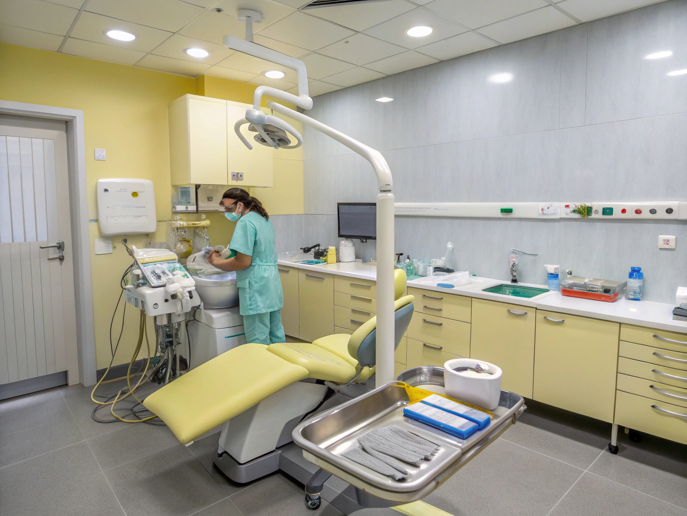 Prepared urgent dental treatment operatory with modern diagnostic instruments