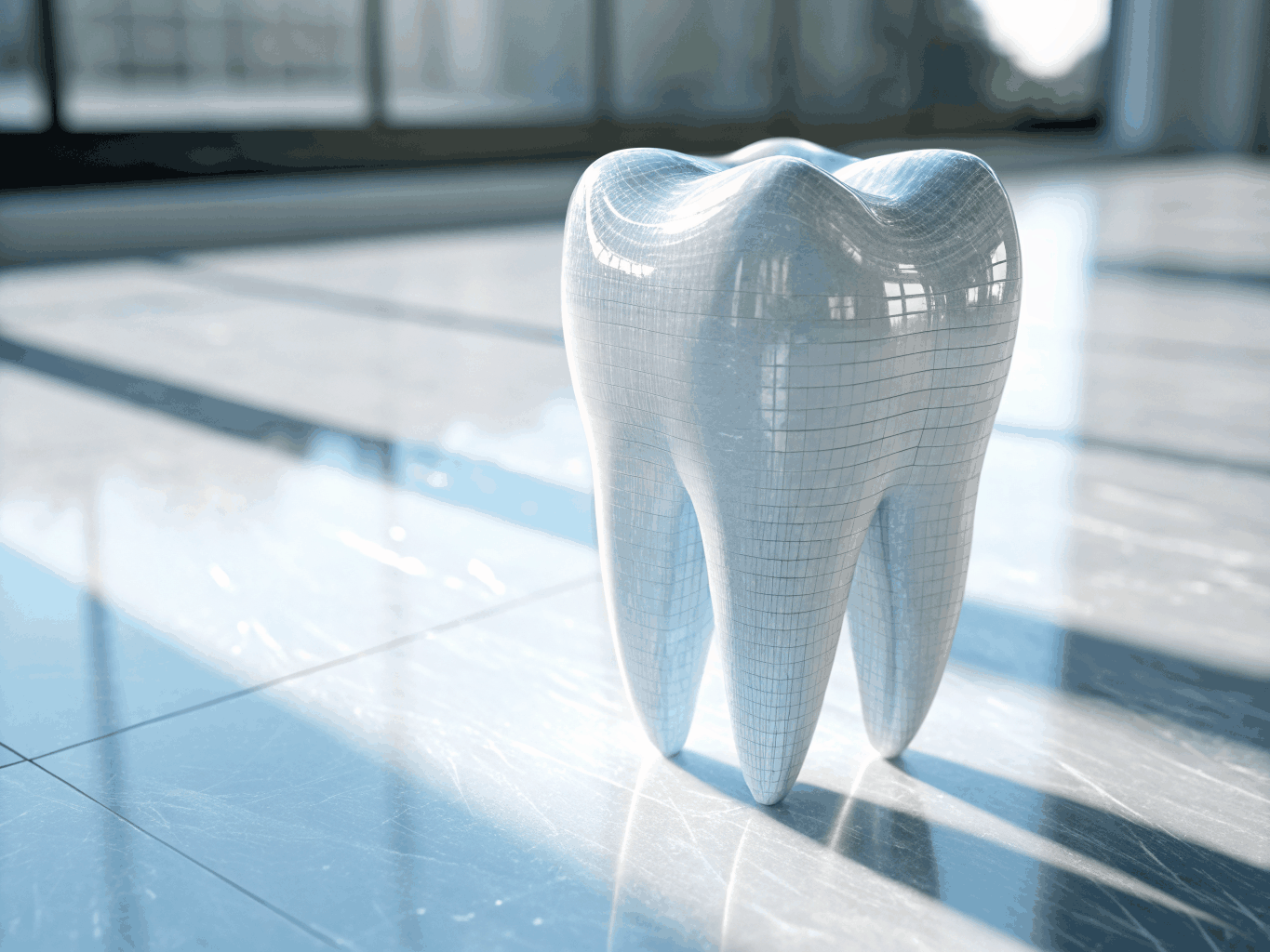 Close-up 3D rendering of teeth with one tooth's root glowing red and radiating electric lightning pain sparks