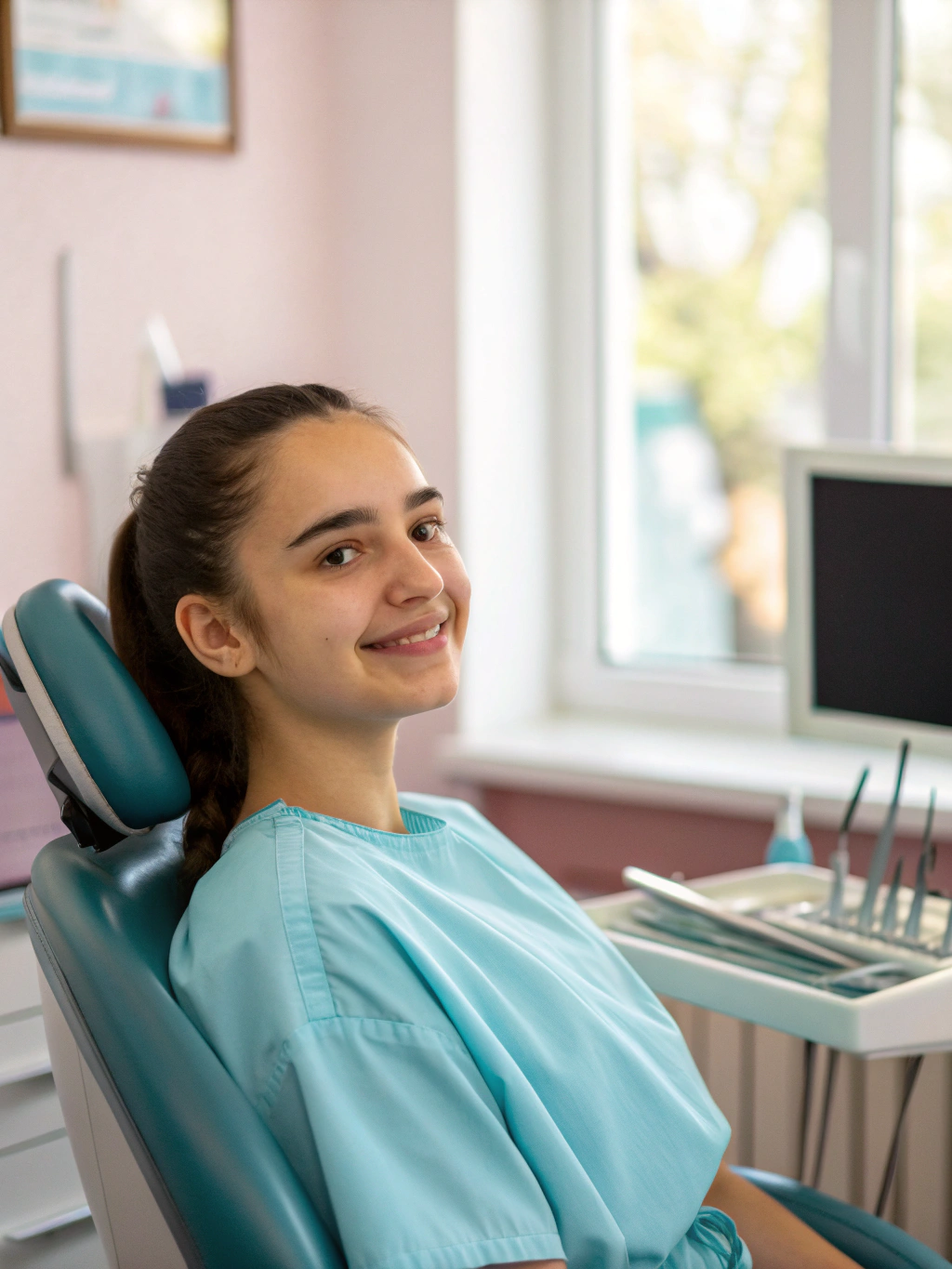 Smiling woman patient during dental appointment at Dental Health Associates of Streetsboro