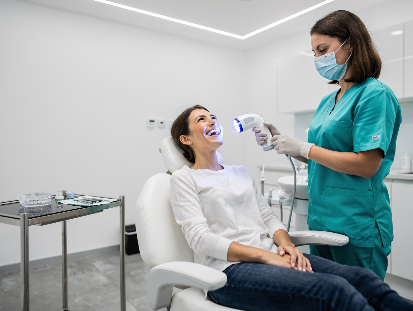 Zoom professional dental whitening light setup in clinic